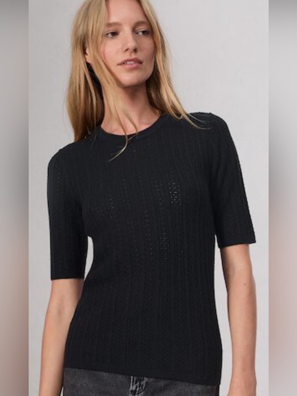 NWT $198 Rag & Bone Black Tina Short Sleeve Cable-Knit Sweater Wool Size XXS - Picture 11 of 15